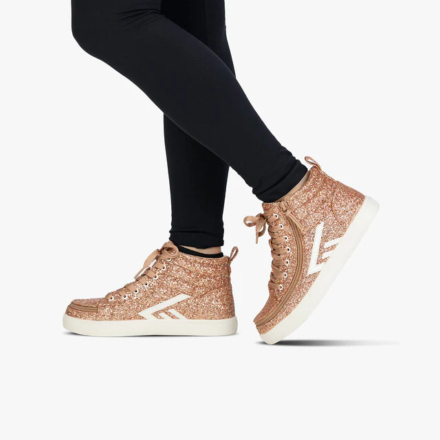 Billy Footwear (Toddlers)  -  High Top Rose Gold Glitz CS Canvas Shoes - Image 4