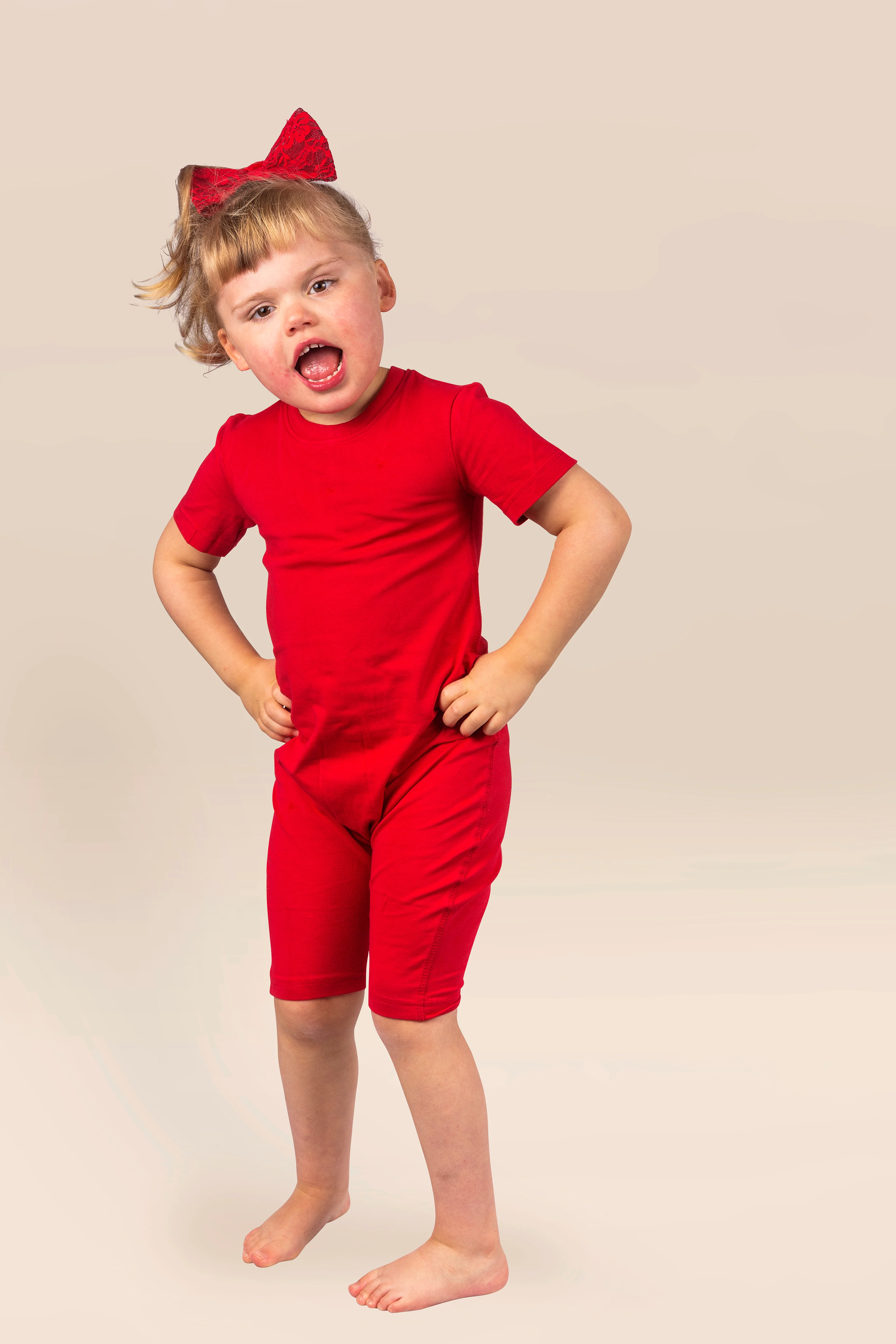 KayCey®Z Secret Zip Back Jumpsuits (Kids) - Short Sleeve / Knee Length Red - CLEARANCE - Image 5
